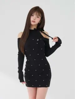 【Darich】キルティングビジューニットミニワンピース FL