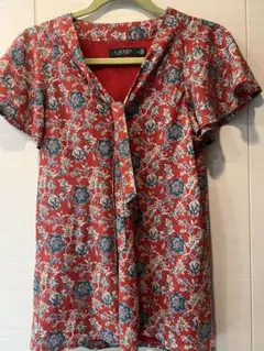 値下げ美品RALPH LAUREN 花柄 ブラウス 半袖 ボウタイ レッド Sのサムネイル