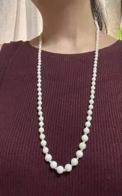 天然白珊瑚 淡水パール 75cm ロングネックレス スリム SILVER 箱付き 