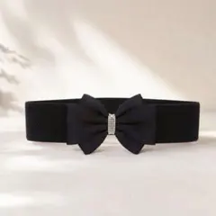 社交ダンス　パーティー　ゴムベルト　リボン　ビジュー付き　黒　ブラック　装飾