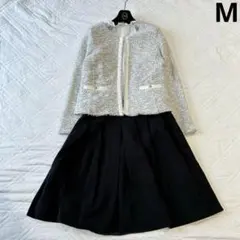 フォーマルセットアップ ツイードノーカラー ジャケット フレアスカート M