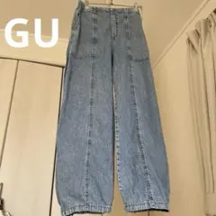 【GU】コクーンジョガープルオンパンツ　ジーンズ　デニム　ライトブルー　L