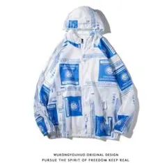 『ブルーＭサイズ』デザインパーカー ジャケット 軽量 薄手撥水性　男女兼用