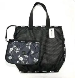 新品タグ付 レスポ LANVIN ランバン メッシュトート B4 黒 ポーチ付