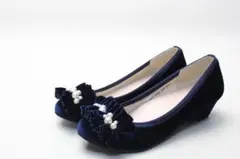 新品♪マリーファム パールドレープウェッジパンプス(22.5ｃｍ)NV