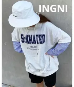 INGNI フード付きパーカー オートミール　袖異素材カレッジロゴパーカー