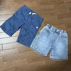 キッズ ハーフパンツ 2枚セット デニム風 ヤシの木柄 100cm