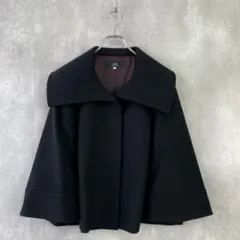 INED イネド ビッグカラー ウール ショートコート ポンチョ 黒 11 美品のサムネイル