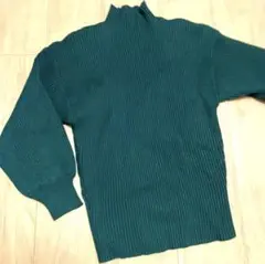 レディースSPRAY P グリーン リブ編みセーター　M相当