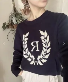 nugu ラウンドネックニット ロゴニット ネイビー