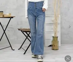 fun ボタンフレアーパンツ ハイウエスト デニム