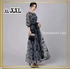 パーティードレス ロング ブラック 花柄 結婚式 お呼ばれ 演奏会 XXL 3L