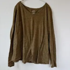 杢ブラウン Vネック 長袖Tシャツ 2L 大きいサイズ チャコールブラウン