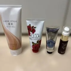 ① ボディ用クリーム　② ハンドクリーム　③ ハンドバーム　④ 美容液　4点