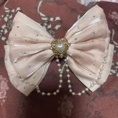 パール付きピンクリボンヘアアクセサリー