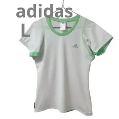 adidas [L] ホワイト グリーン Tシャツ 半袖 スポーツアディダス 白