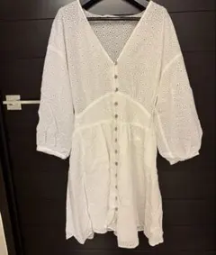 ZARA ホワイト 刺繍 レース ブラウス 半袖のサムネイル