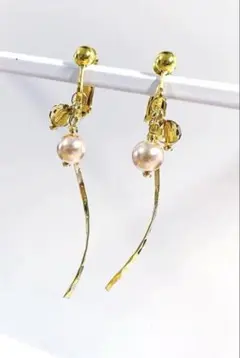 ピンクパール ロングイヤリング パール ゴールド　ハンドメイド