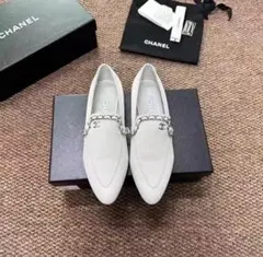 CHANEL ホワイトレザー ローファー 38