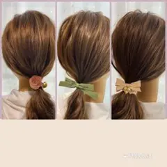 2点で600円 ヘアゴム ふんわり結んで女子力UP！ リボン バラ パール 本革