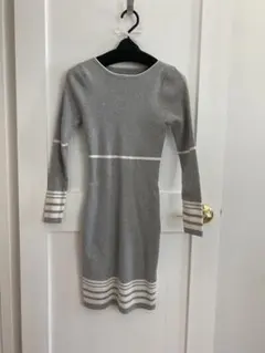 DURAS グレー ストライプ 長袖ワンピース