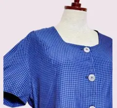 vintage ヴィンテージ ワンピース チェック 青 レトロ USA 海外古着のサムネイル