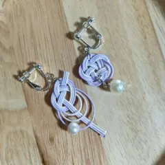 水引イヤリング　梅結び×淡路結び