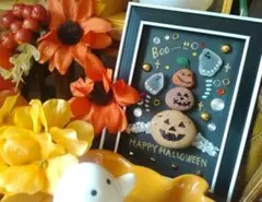 シーグラスアート ハロウィン カボチャ インテリア 写真立て 玄関飾り 装飾