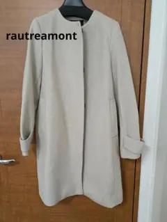 ベージュ ノーカラー ウールコート