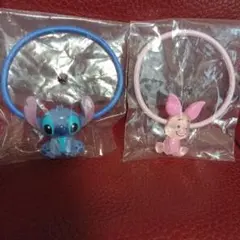 ディズニー　ガチャ　スティッチ ピグレット ヘアゴム セット