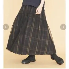 アメリカンホリック チェックリバーシブルチュールスカート Lサイズ ロング丈