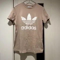 adidas ピンクベージュ ロゴ Tシャツ Sサイズ