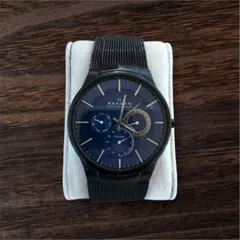 電池交換済 SKAGEN ネイビー アナログ腕時計 メッシュバンド