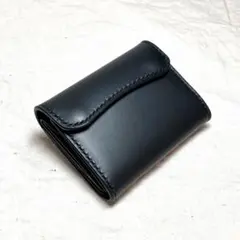 コンパクト財布】牛革 レザー 本革 ヌメ革 三つ折り ブラック ゲンコウ