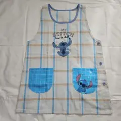スティッチ チェック柄エプロン　ブルー系