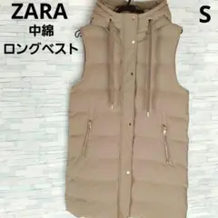 ZARA キルティングダウンベスト　ロングベスト　ロングジレ ZARA 黒 キルティング ダウンロングベスト フード付き Mサイズ - メルカリ
