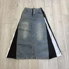 デニムとナイロンのロングスカート