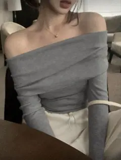 shein DAZY オフショル ニットトップス グレー