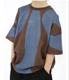 TOOSUNDAY ウェーブ柄 Tシャツ ブラウン×ブルー
