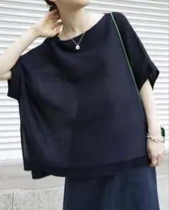 IENA コットンギマポンチョプルオーバー 紺 フリー 綿100 日本製