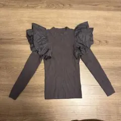 美品♡ジャスグリッティーフリル付きダークブラウンニットセーター