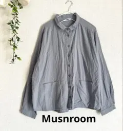 Musnroom マッシュルーム長袖シャツ ブルーグレー L スティッチ