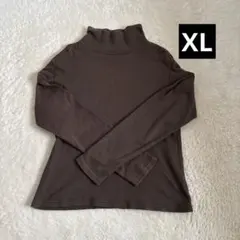 ブラウン 綿100%長袖タートルネック Tシャツ LL