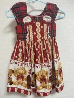 シャーリーテンプル くまぬいぐるみプリントワンピース タータン