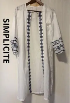 【Simplicite】コットンロングコート　刺繍　薄手　羽織り　FREEのサムネイル