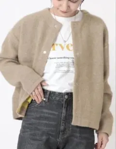 SIMPLICITE 2層スムース編みニットブルゾン　バイカラー　カーディガン