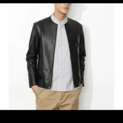 アダムエロペ レザージャケット ノーカラー ライダース　M ショート丈のサムネイル