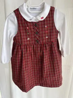 familiar 赤 チェック ジャンバースカートブラウスセット