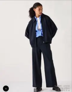 ネイビー ブラッシュドジャージーワイドパンツ Lサイズ　UNIQLO