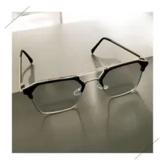 ツーブリッジ サーモントブロー スクエア メガネ　ブラック シルバー 伊達メガネ